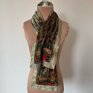 ETRO Vintage Velvet Silk Trimmed Pull Through Paisley Print Scarf EUC One Size